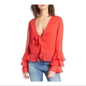 Tularosa Cherry Red Long Sleeve Ruffle Winnie Top Small
